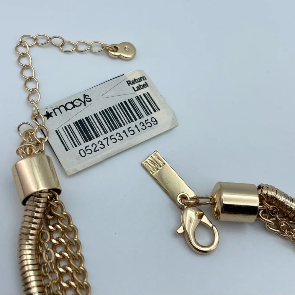 INC Gold Tone Multi-Strand Chain Tassel Necklace NWT 31” Long